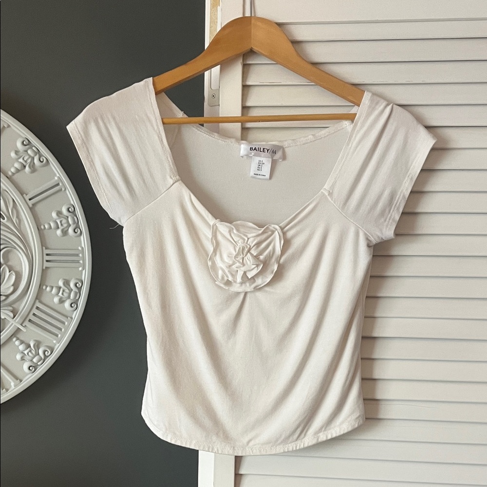 Bailey 44 White Crop Top with Floral Accent